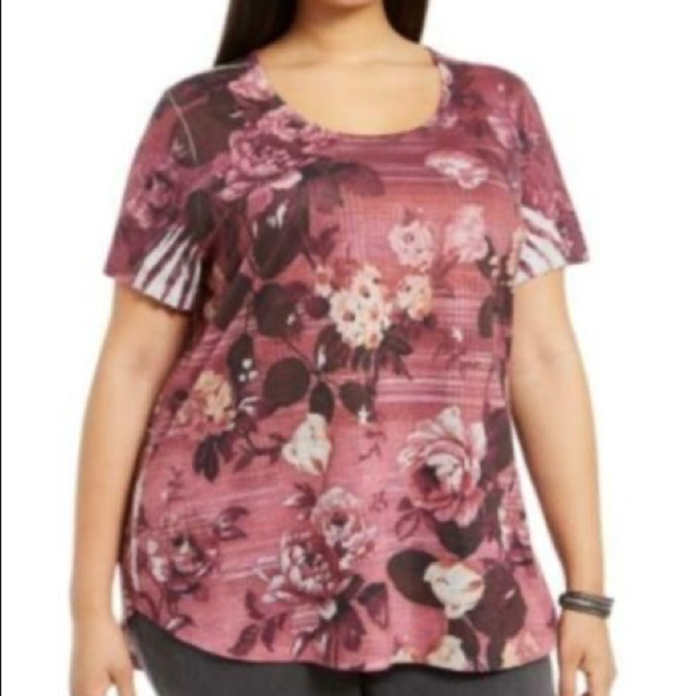 Style&Co Women’s Plus Printed Mauve Floral Shirt